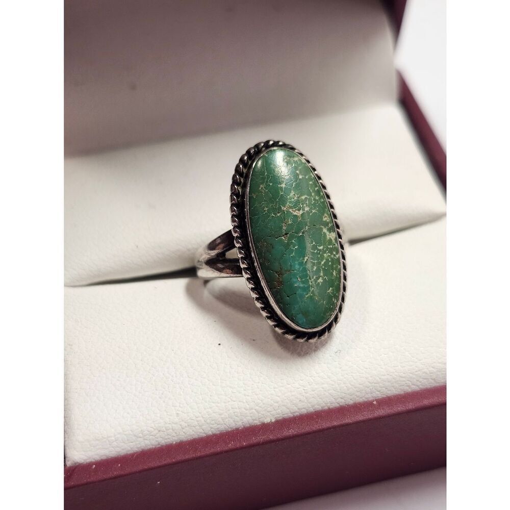 Bell Trading Post Sterling Silver Green Turquoise Oval Statement Ring Size 5.5